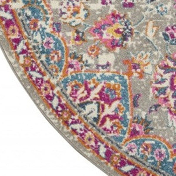 HomeRoots 5' Gray and Ivory Medallion Area Rug - Timeless Elegance for Living Spaces, Soft and Durable Design 8' Round Round 385525