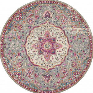 HomeRoots 5' Gray and Ivory Medallion Area Rug - Timeless Elegance for Living Spaces, Soft and Durable Design 8' Round Round 385525