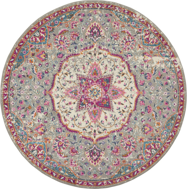 HomeRoots 5' Gray and Ivory Medallion Area Rug - Timeless Elegance for Living Spaces, Soft and Durable Design 8' Round Round 385525