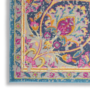 HomeRoots 5' Ivory and Blue Medallion Area Rug – Elegant Traditional Design for Living Room or Dining Space 5' x 7' 385531