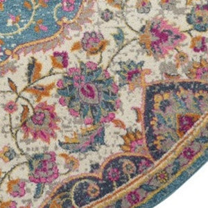 HomeRoots 5' Ivory and Blue Medallion Area Rug – Elegant Traditional Design for Living Room or Dining Space 5' Round 385532