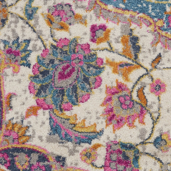 HomeRoots 5' Ivory and Blue Medallion Area Rug – Elegant Traditional Design for Living Room or Dining Space 5' Round 385532