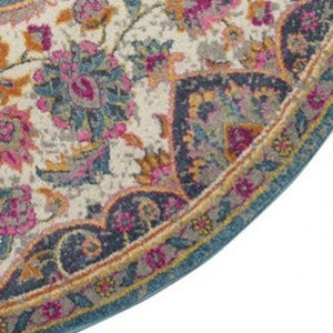 HomeRoots 5' Ivory and Blue Medallion Area Rug – Elegant Traditional Design for Living Room or Dining Space 5' Round 385532