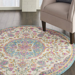 HomeRoots 5' Ivory and Blue Medallion Area Rug – Elegant Traditional Design for Living Room or Dining Space 5' Round 385532