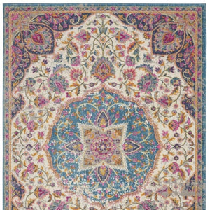 HomeRoots 5' Ivory and Blue Medallion Area Rug – Elegant Traditional Design for Living Room or Dining Space 7' x 10' 385533