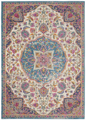 HomeRoots 5' Ivory and Blue Medallion Area Rug – Elegant Traditional Design for Living Room or Dining Space 8' x 10' 385534