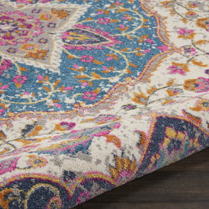 HomeRoots 5' Ivory and Blue Medallion Area Rug – Elegant Traditional Design for Living Room or Dining Space 8' Round 385535