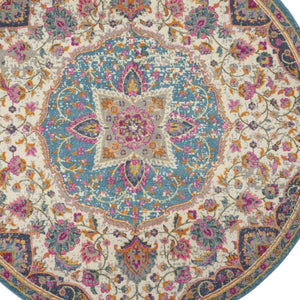 HomeRoots 5' Ivory and Blue Medallion Area Rug – Elegant Traditional Design for Living Room or Dining Space 8' Round 385535