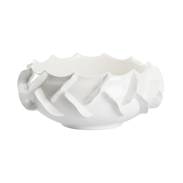 Chelsea House Shard Hand-Thrown Italian Ceramic Bowl, Glossy White Glaze, 17" Statement Centerpiece For Serving 385546