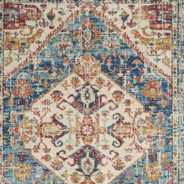 HomeRoots 5' Elegant Ivory and Blue Oriental Distressed Area Rug – Timeless Style for Any Room Décor 5?x7? 385550