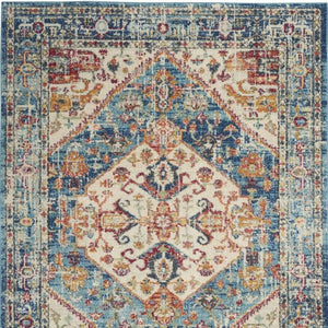HomeRoots 5' Elegant Ivory and Blue Oriental Distressed Area Rug – Timeless Style for Any Room Décor 5?x7? 385550