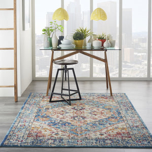 HomeRoots 5' Elegant Ivory and Blue Oriental Distressed Area Rug – Timeless Style for Any Room Décor 5?x7? 385550