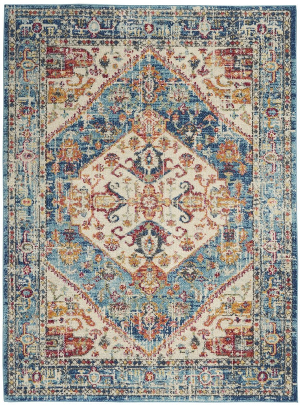 HomeRoots 5' Elegant Ivory and Blue Oriental Distressed Area Rug – Timeless Style for Any Room Décor 5?x7? 385550
