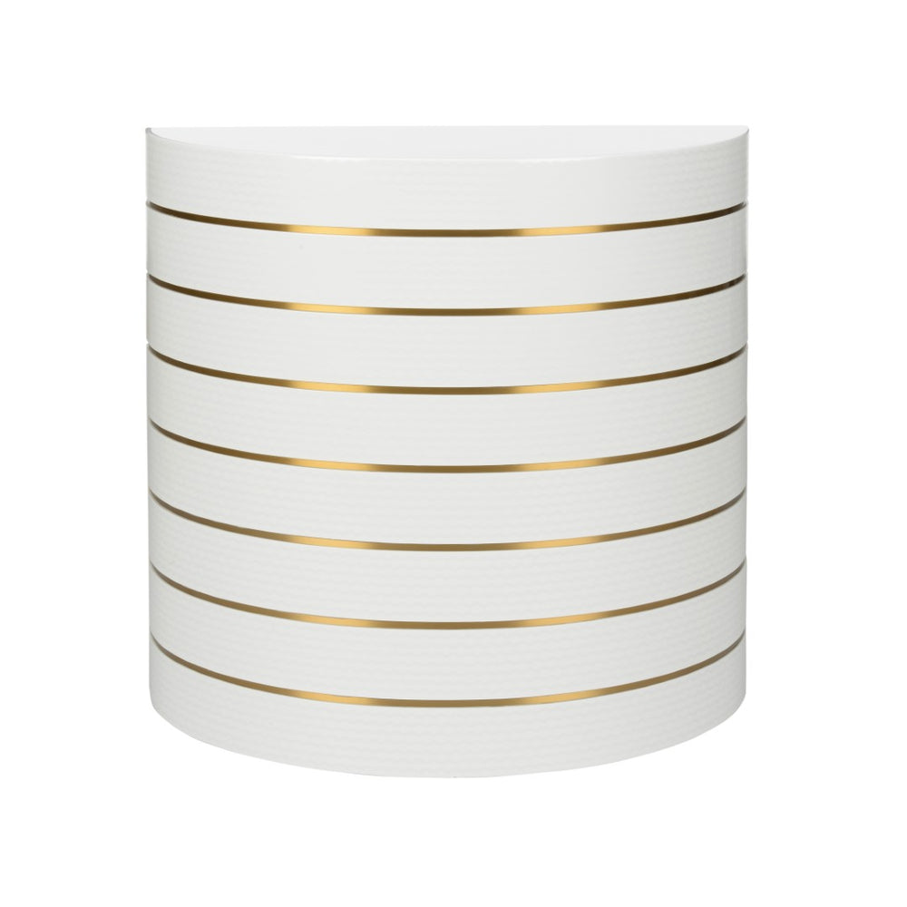 Chelsea House Luna Sculptural Console Table With White Lacquered Woven Panels And Antique Brass Banding, 36"W 385551