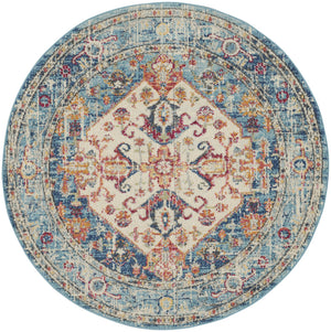 Homeroots 5' Blue And Ivory Round Power Loom Area Rug  Polypropylene 385551