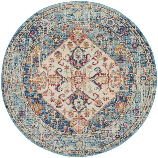 Homeroots 5' Blue And Ivory Round Power Loom Area Rug  Polypropylene 385551