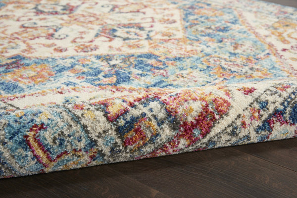 HomeRoots 5' Elegant Ivory and Blue Oriental Distressed Area Rug – Timeless Style for Any Room Décor 5? 385551