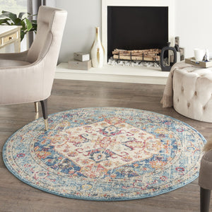 HomeRoots 5' Elegant Ivory and Blue Oriental Distressed Area Rug – Timeless Style for Any Room Décor 5? 385551