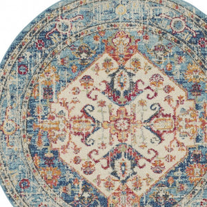 Homeroots 5' Blue And Ivory Round Power Loom Area Rug  Polypropylene 385551