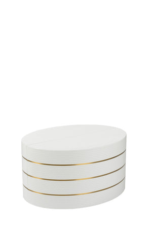 Chelsea House Mezzaluna Curved Bunching Tables Set Of 2 — Textured White Lacquer Weave With Antique Brass Trim, Sculptural Accent 385552