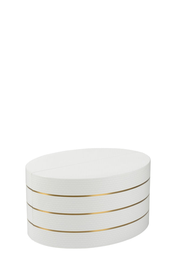 Chelsea House Mezzaluna Curved Bunching Tables Set Of 2 — Textured White Lacquer Weave With Antique Brass Trim, Sculptural Accent 385552