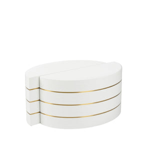 Chelsea House Mezzaluna Curved Bunching Tables Set Of 2 — Textured White Lacquer Weave With Antique Brass Trim, Sculptural Accent 385552