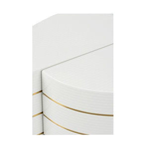 Chelsea House Mezzaluna Curved Bunching Tables Set Of 2 — Textured White Lacquer Weave With Antique Brass Trim, Sculptural Accent 385552