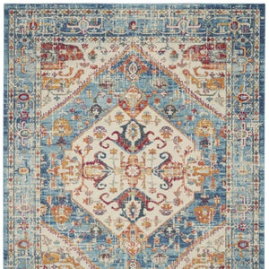 HomeRoots 5' Elegant Ivory and Blue Oriental Distressed Area Rug – Timeless Style for Any Room Décor 7?x10? 385552