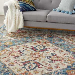 HomeRoots 5' Elegant Ivory and Blue Oriental Distressed Area Rug – Timeless Style for Any Room Décor 7?x10? 385552