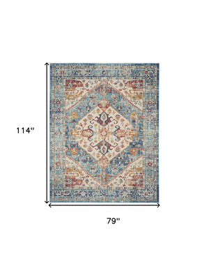 HomeRoots 5' Elegant Ivory and Blue Oriental Distressed Area Rug – Timeless Style for Any Room Décor 7?x10? 385552