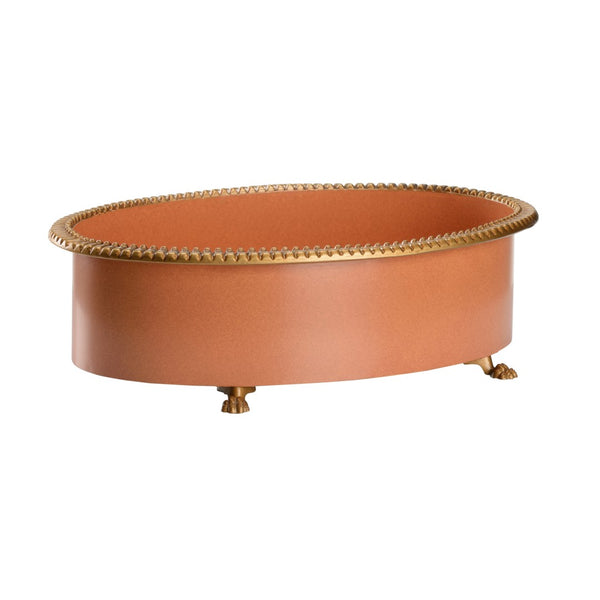 Chelsea House Pie Crust Cachepot By Claire Bell — Oval Salmon Planter With Pie-Crust Rim & Antique Brass Feet, 17.5" Wide 385553