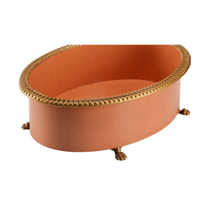 Chelsea House Pie Crust Cachepot By Claire Bell — Oval Salmon Planter With Pie-Crust Rim & Antique Brass Feet, 17.5" Wide 385553