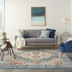 HomeRoots 5' Elegant Ivory and Blue Oriental Distressed Area Rug – Timeless Style for Any Room Décor 8?x10? 385553