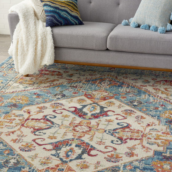 HomeRoots 5' Elegant Ivory and Blue Oriental Distressed Area Rug – Timeless Style for Any Room Décor 8?x10? 385553