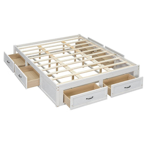 English Elm Queen Platform Bed with Six Storage Drawers Low Profile Frame for Modern Bedrooms Antique White N708P263022K-1