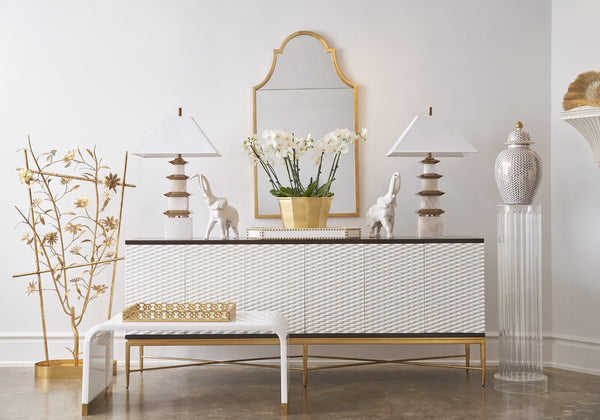 Chelsea House Alexis Art Deco Chain-Pattern Serving Tray With Satin Gold Finish, Glass Bottom For Luxe Styling 385561