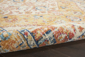 HomeRoots 5' Floral Medallion Area Rug in Yellow and Ivory - Elegant, Durable, and Comfortable for Any Space 5' x 7' 385564