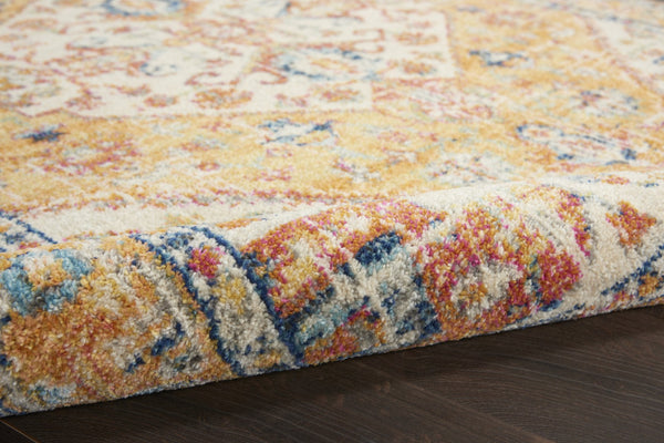 HomeRoots 5' Floral Medallion Area Rug in Yellow and Ivory - Elegant, Durable, and Comfortable for Any Space 5' x 7' 385564