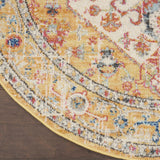 Homeroots 5' Yellow And Ivory Round Floral Medallion Shag Area Rug  Polypropylene 385565