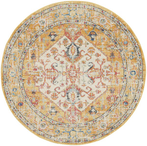 Homeroots 5' Yellow And Ivory Round Floral Medallion Shag Area Rug  Polypropylene 385565