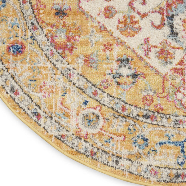 HomeRoots 5' Floral Medallion Area Rug in Yellow and Ivory - Elegant, Durable, and Comfortable for Any Space 5' Round 385565