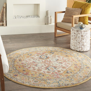 HomeRoots 5' Floral Medallion Area Rug in Yellow and Ivory - Elegant, Durable, and Comfortable for Any Space 5' Round 385565