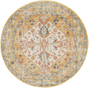 HomeRoots 5' Floral Medallion Area Rug in Yellow and Ivory - Elegant, Durable, and Comfortable for Any Space 5' Round 385565