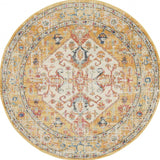 Homeroots 5' Yellow And Ivory Round Floral Medallion Shag Area Rug  Polypropylene 385565