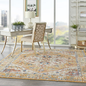 HomeRoots 5' Floral Medallion Area Rug in Yellow and Ivory - Elegant, Durable, and Comfortable for Any Space 7' x 10' 385566