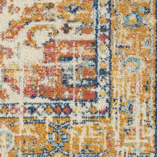 HomeRoots 5' Floral Medallion Area Rug in Yellow and Ivory - Elegant, Durable, and Comfortable for Any Space 7' x 10' 385566