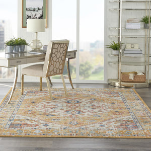 HomeRoots 5' Floral Medallion Area Rug in Yellow and Ivory - Elegant, Durable, and Comfortable for Any Space 7' x 10' 385566