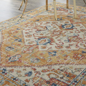 HomeRoots 5' Floral Medallion Area Rug in Yellow and Ivory - Elegant, Durable, and Comfortable for Any Space 7' x 10' 385566