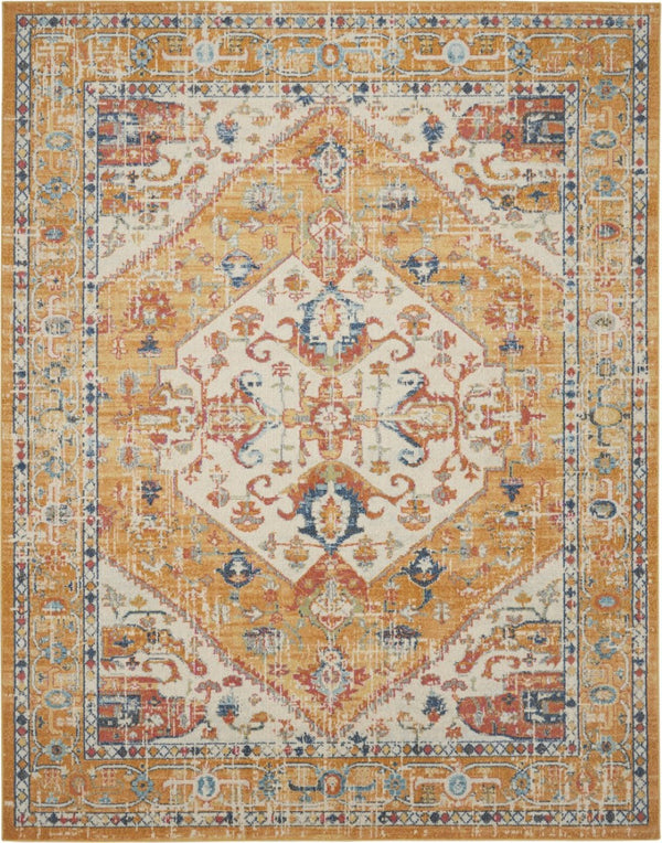 HomeRoots 5' Floral Medallion Area Rug in Yellow and Ivory - Elegant, Durable, and Comfortable for Any Space 7' x 10' 385566
