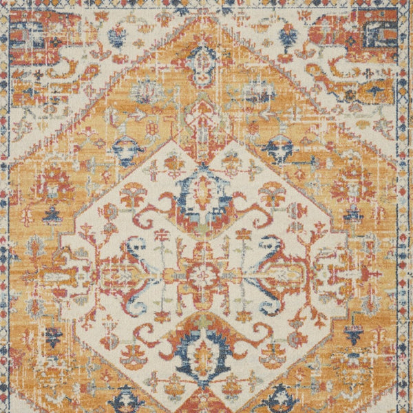 HomeRoots 5' Floral Medallion Area Rug in Yellow and Ivory - Elegant, Durable, and Comfortable for Any Space 8' x 10' 385567